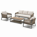 Set di mobili da giardino in metallo e rattan con divano, poltrone e tavolino beige/nero