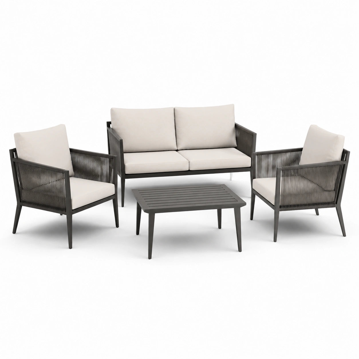 Set da Giardino in Alluminio con Cuscini Beige