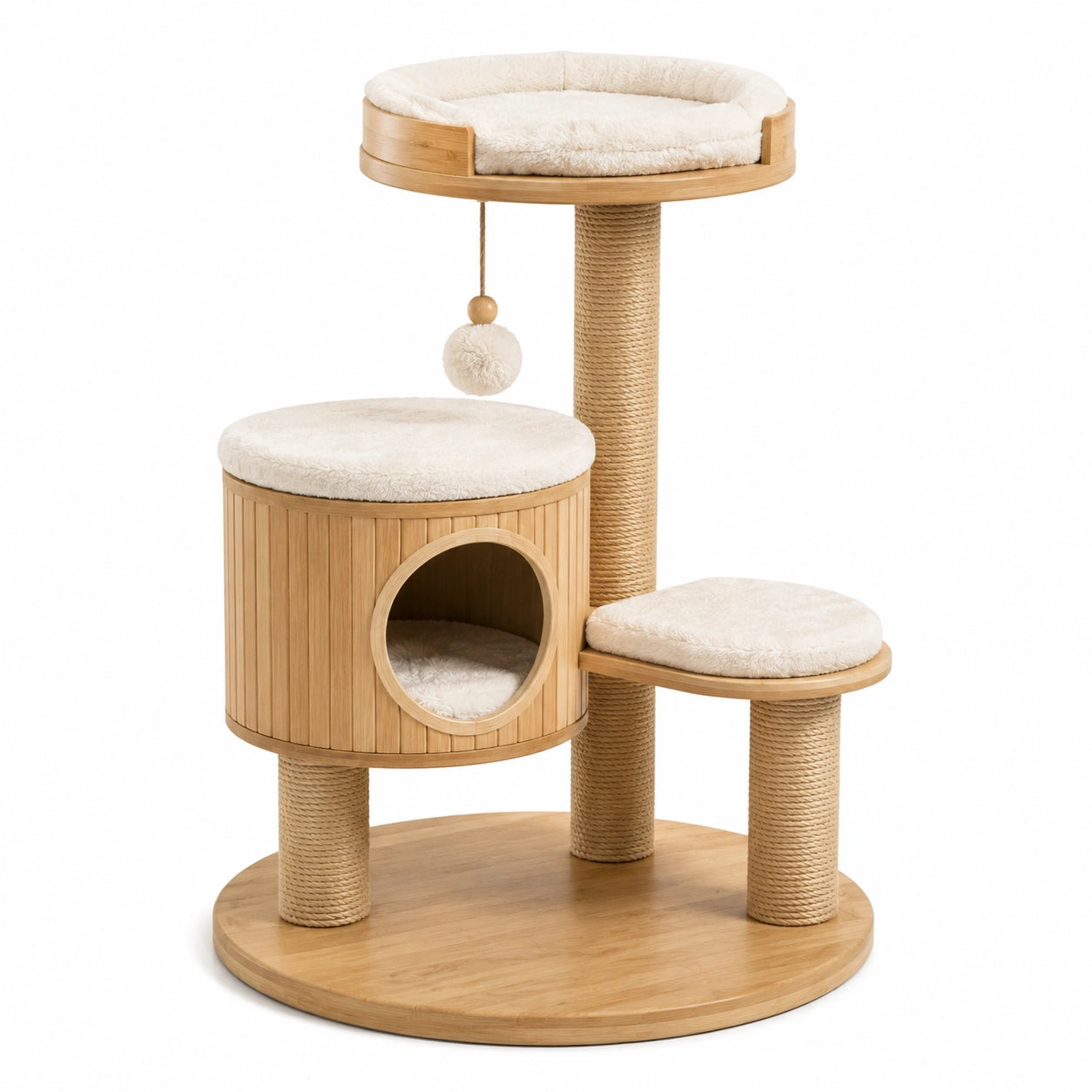 Tiragraffi in Bambù con Rivestimento in Fibra Sintetica Beige, Altezza 80 cm
