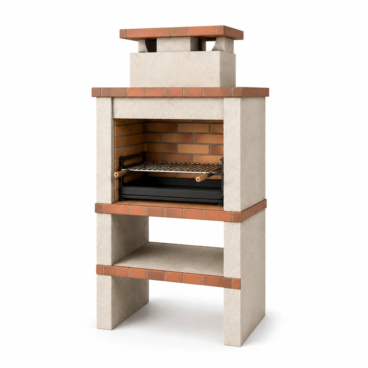 Barbecue in cemento e mattoni refrattari con griglia in acciaio inox