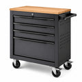 Carrello portautensili in metallo nero con piano in legno e 4 cassetti