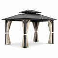 Gazebo in Metallo Nero con Tende in Poliestere Beige 300x400 cm