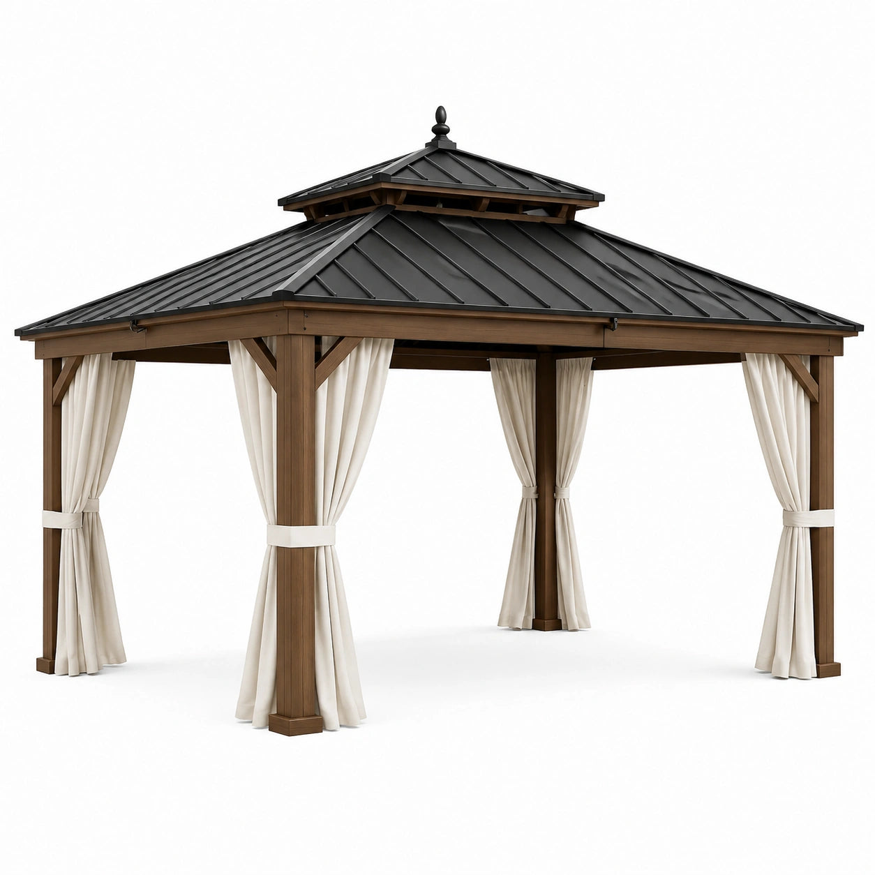 Gazebo da Esterno in Legno e Metallo Nero 400x300 cm